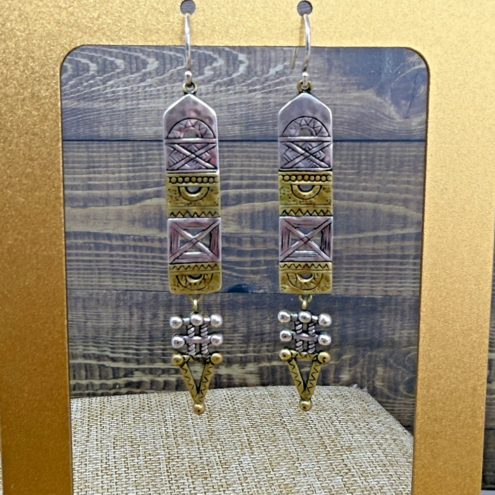 Silpada Sterling Silver and Brass Aztec 2.5 Inch Drop Dangle Earrings W3283
